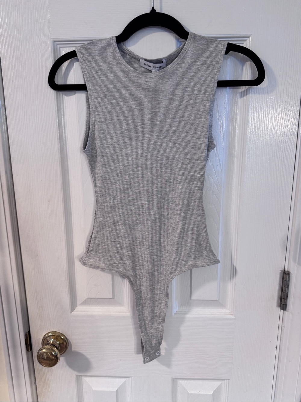 WEWOREWHAT Muscle Tank Bodysuit Heather Gray Ribbed XS NWT Minimalist